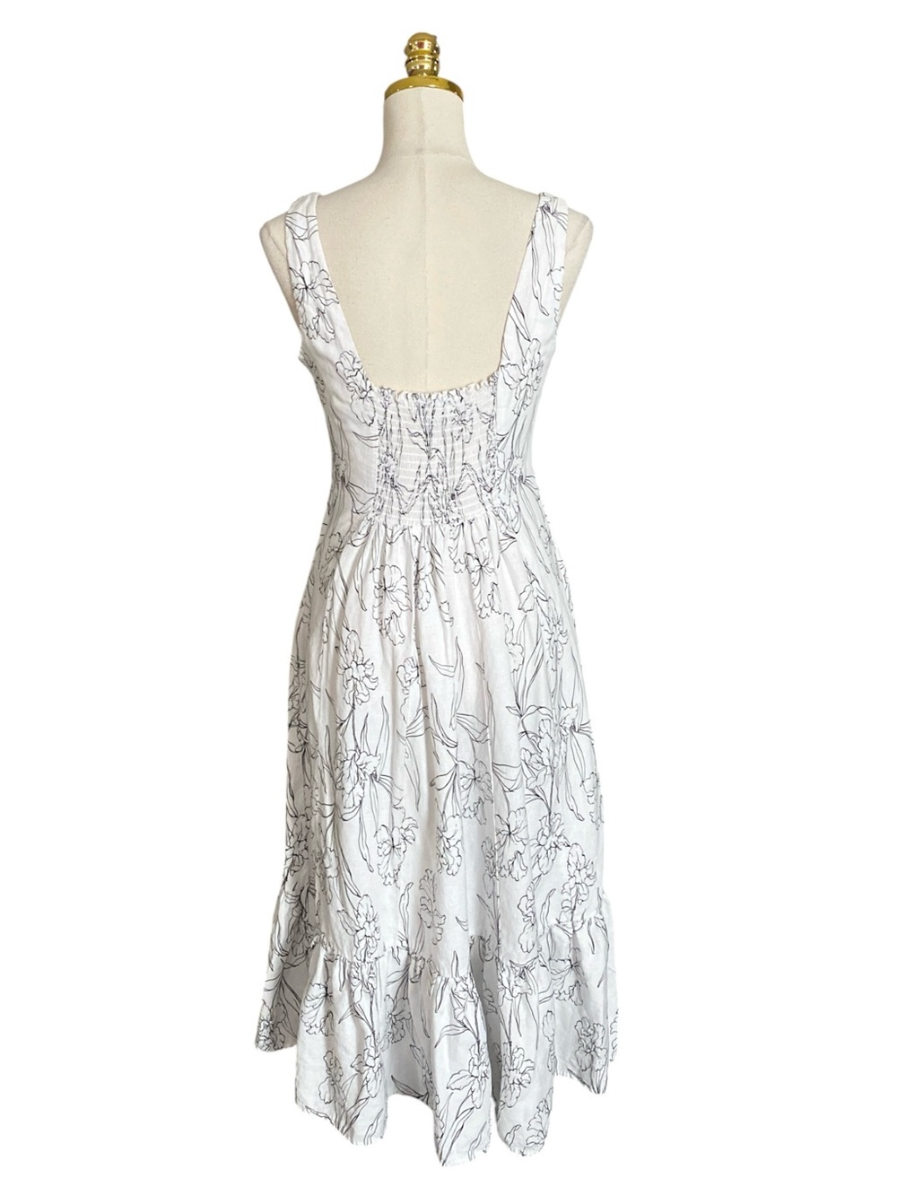 Cynthia Rowley Linen Blend Tiered Sleeveless White Floral Midi Dress Size 6 - Picture 6 of 11